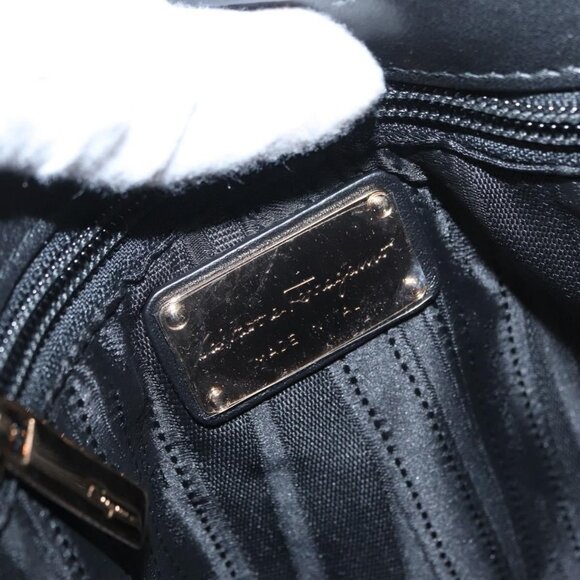 Authentic Salvatore Ferragamo Gancini Shoulder Bag Suede Leather Black Gold - Picture 8 of 16